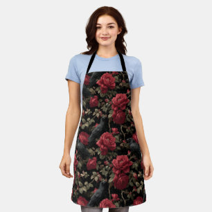 Gotisches Muster mit Rote Rosen und Krähen Schürze