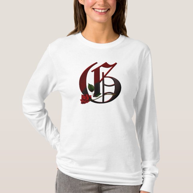Gotisches Rosen-Monogramm G T-Shirt (Vorderseite)