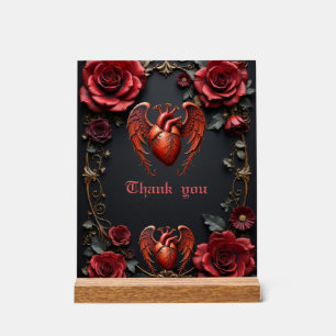 Gotisches Rotes Herz mit Rose - Dunkle Romantik Acrylschild