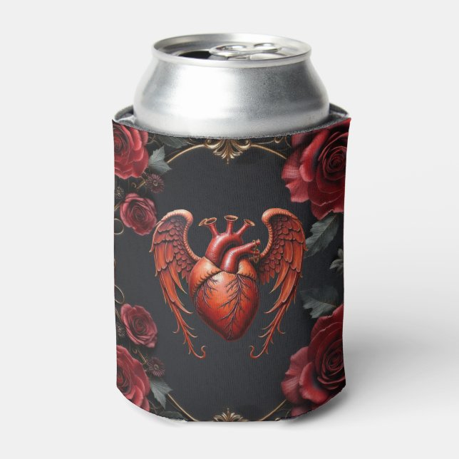 Gotisches Rotes Herz mit Rose - Dunkle Romantik Dosenkühler (Kanne Vorderseite)
