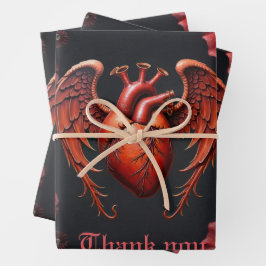 Gotisches Rotes Herz mit Rose - Dunkle Romantik Geschenkpapier Set