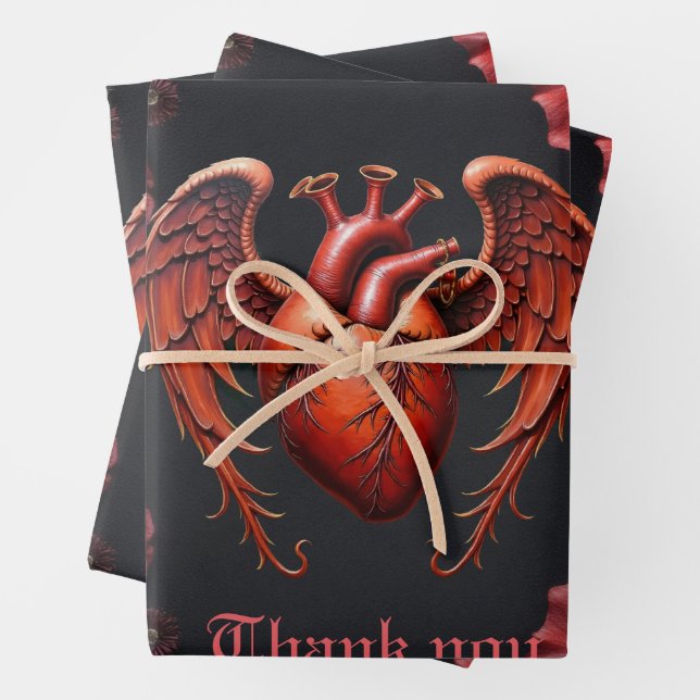 Gotisches Rotes Herz mit Rose - Dunkle Romantik Geschenkpapier Set (Beispiel)