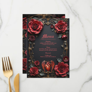 Gotisches Rotes Herz mit Rose - Dunkle Romantik Menükarte