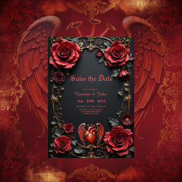 Gotisches Rotes Herz mit Rose - Dunkle Romantik Save The Date