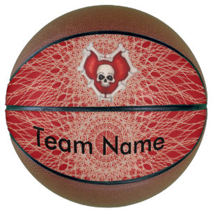 Gotisches rotes Knochenherz mit Schädel auf Spiral Basketball