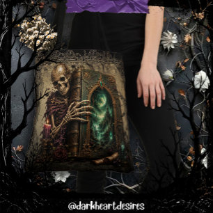 Gotisches Skelett mit großem Buch Tasche