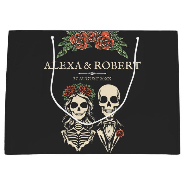 Gotisches Skelett Rose Hochzeitsfeiern Große Geschenktüte (Vorderseite)