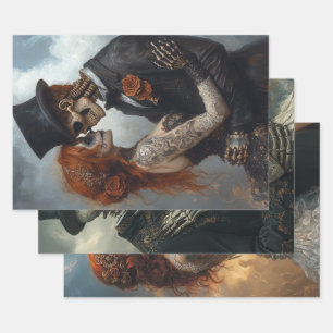 Gotisches Skelett, Vorschlag, Hochzeit, Flitterwoc Geschenkpapier Set