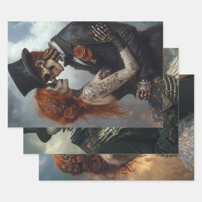 Gotisches Skelett, Vorschlag, Hochzeit, Flitterwoc Geschenkpapier Set (Set)