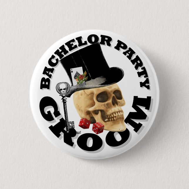 Gotisches spielendes Bräutigamjunggeselle-Party Button (Vorderseite)