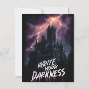 Gotisches Spuk Schloss unter Gewitter mit Text Postkarte