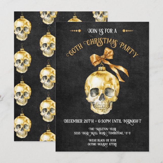 Gotisches Weihnachtsfest Party Gold & Black Einladung (Vorne/Hinten)