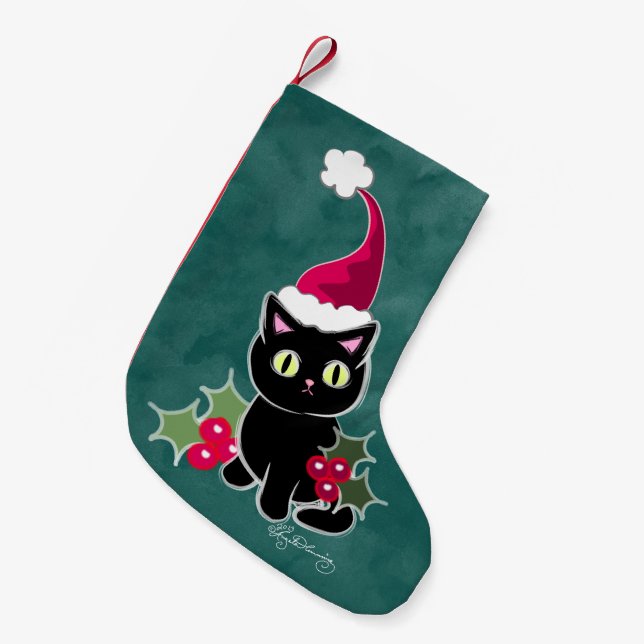Gotisches Weihnachtskatzen-Grün Kleiner Weihnachtsstrumpf (Vorderansicht (hängend))