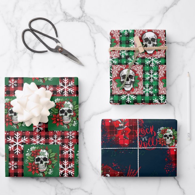 Gotisches Weihnachtswrapping Papier mit Skulls (Vorderseite)