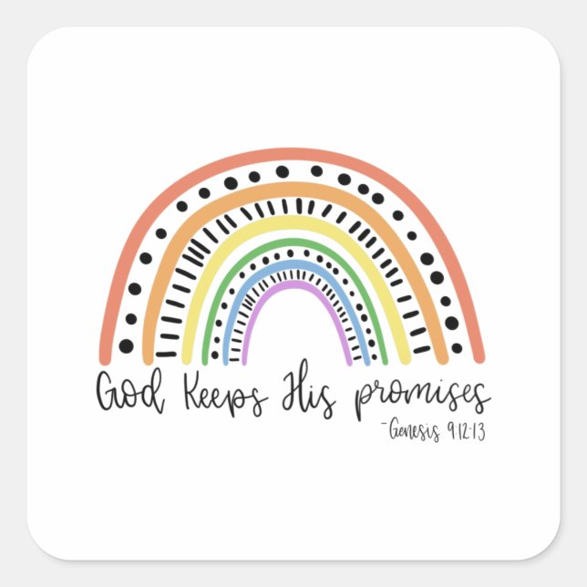 Gott Behalte seine Versprechen - Regenbogen Quadratischer Aufkleber (Vorderseite)