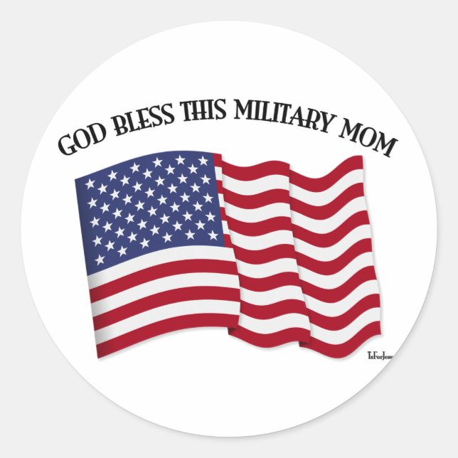 GOTT BLESS DIESE MILITÄRISCHE MAMA mit US-Flagge Runder Aufkleber (Vorderseite)