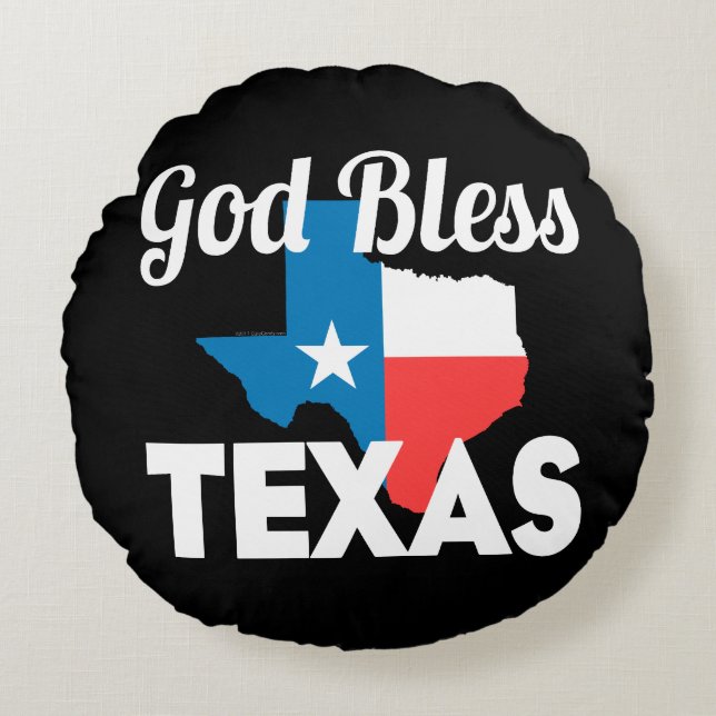 Gott Bless Texas Rundes Kissen (Vorderseite)