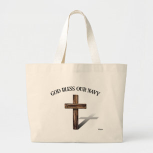 GOTT BLESS UNSERE NAVY mit robustem Kreuz Jumbo Stoffbeutel