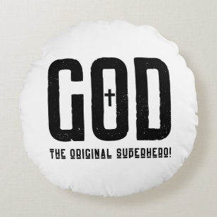 Gott Das Original Superhelden-Bibelkreuz Rundes Kissen