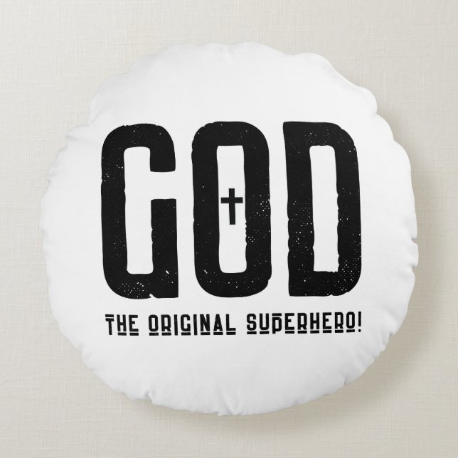 Gott Das Original Superhelden-Bibelkreuz Rundes Kissen (Vorderseite)