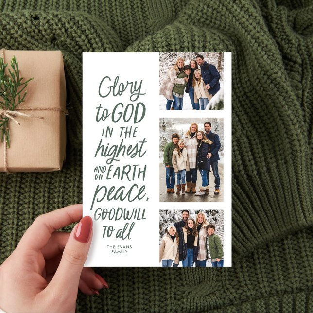 Gott drei Foto religiöses Weihnachtsgrün Feiertagskarte (Von Creator hochgeladen)