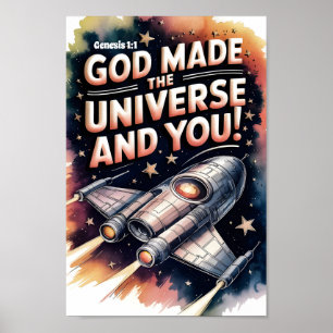 Gott erschuf das Universum Christlicher Kinderreim Poster