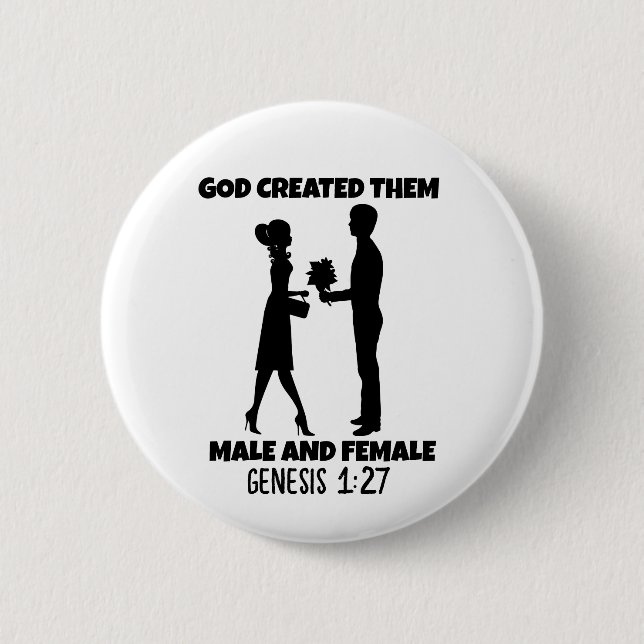 GOTT ERSTELLTE SIE MÄNNER- UND FRAUENSCHALTFLÄCHEN BUTTON (Vorderseite)