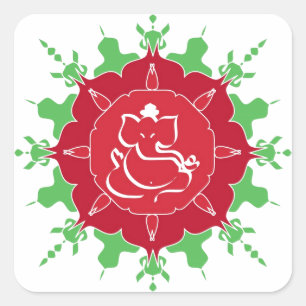 Gott Ganesha auf roter Blume Quadratischer Aufkleber