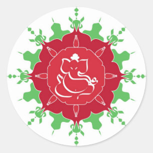 Gott Ganesha auf roter Blume Runder Aufkleber