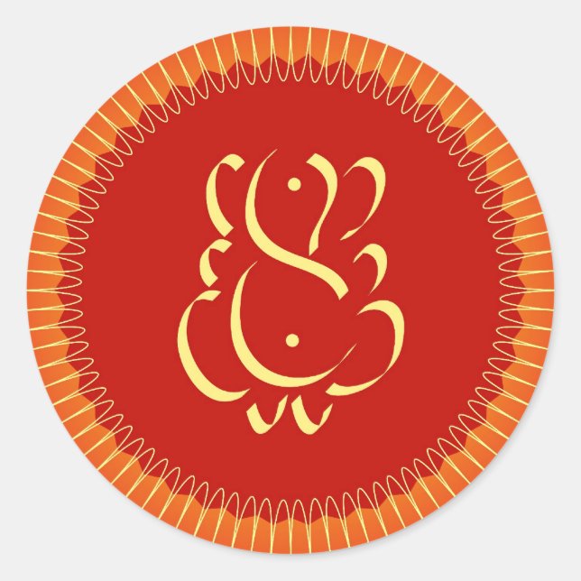 Gott Ganesha mit Sonnenstrahlen Runder Aufkleber (Vorderseite)
