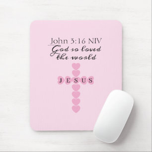 Gott hat die Welt so sehr geliebt Rosa Herz Kreuz Mousepad