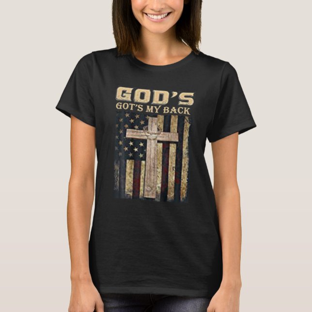 Gott hat meine hintere amerikanische Flagge Christ T-Shirt (Vorderseite)