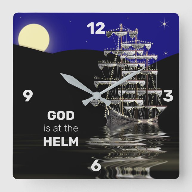 GOTT IST AN DER HELM-SCHIFFS-UHR, CHRISTLICH QUADRATISCHE WANDUHR (Vorderseite)