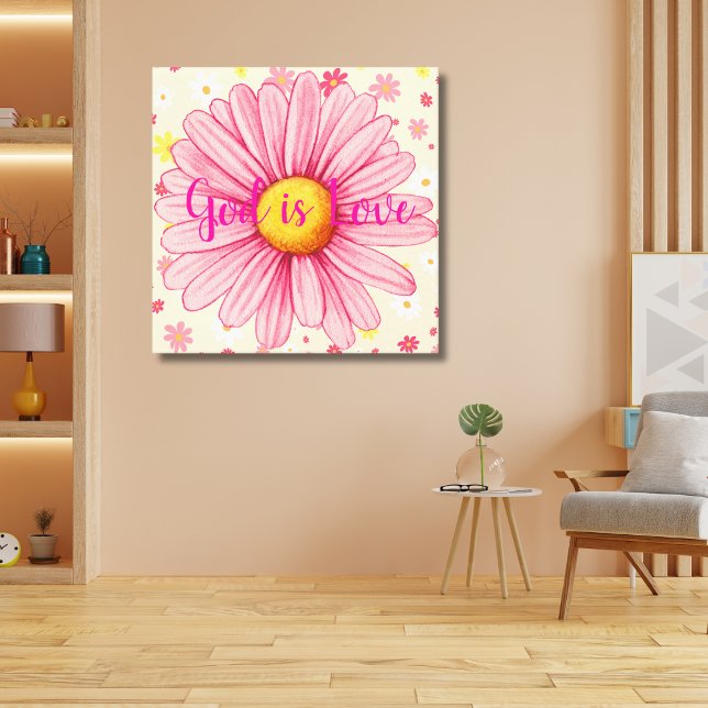 Gott ist die Liebe farbenfrohe Sonnenblumenzitat Leinwanddruck (Von Creator hochgeladen)
