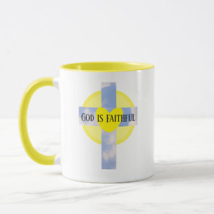Gott ist ein treuer Kreuz Heilbibel Verse Gelb Tasse
