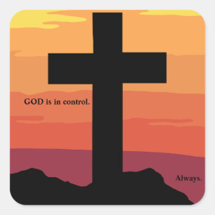 Gott ist in Kontrolle. Jesus, Kreuz, Bibel, religi Quadratischer Aufkleber