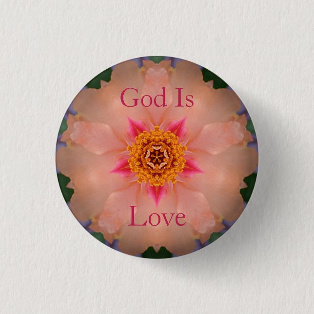Gott ist Liebe Blumenknopf Button (Vorderseite)
