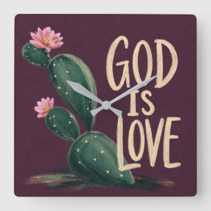 GOTT IST LIEBE Christliches Ermutigungsgeschenk Quadratische Wanduhr