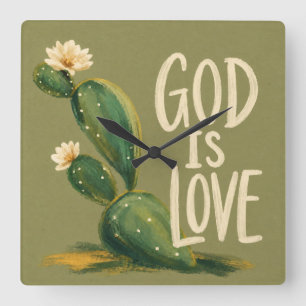 GOTT IST LIEBE Christliches Ermutigungsgeschenk Quadratische Wanduhr