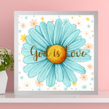 Gott ist Liebe farbenfrohe blaue Sonnenblumenblume
