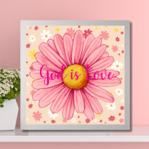 Gott ist Liebe farbenfrohe rosa Sonnenblumenzitat