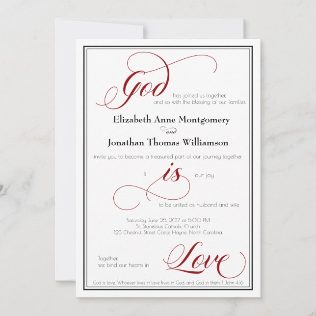 Gott ist Liebe Graceful Red Script Einladung (Vorderseite)