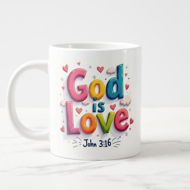 Gott ist Liebe Jumbo-Tasse (Links)