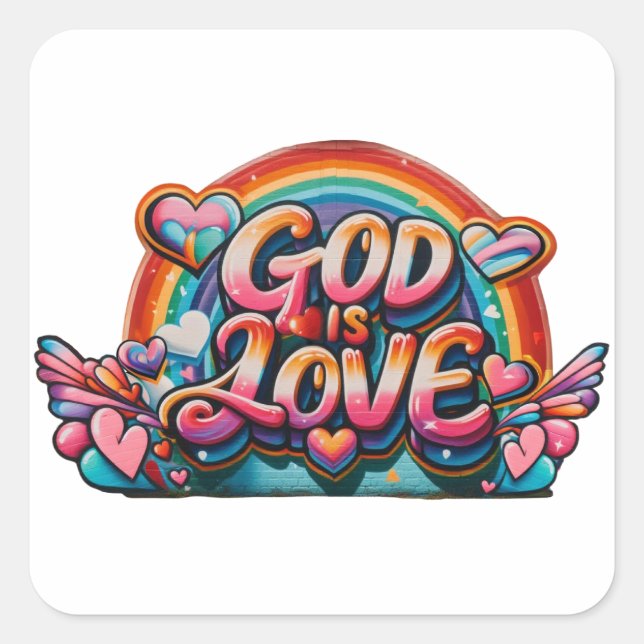 Gott ist Liebe Quadratischer Aufkleber (Vorderseite)