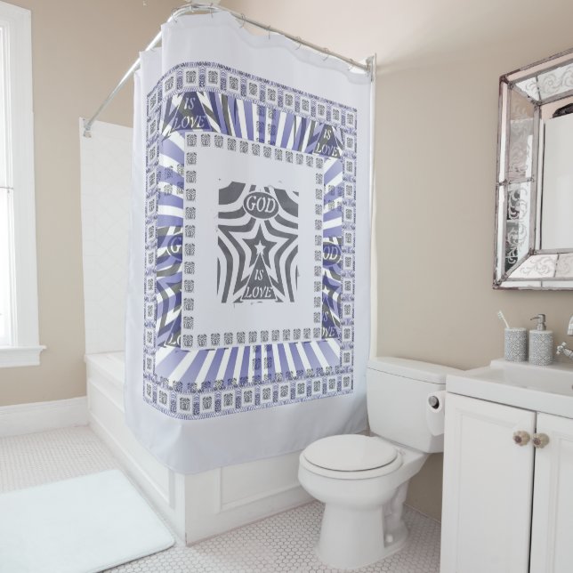 Gott ist Liebe Star Blue Geometric Frame Serenity Duschvorhang (Beispiel)
