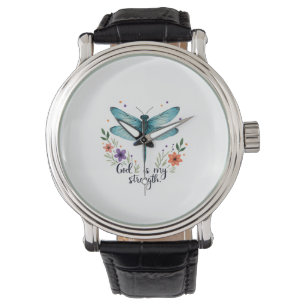 Gott ist meine Stärke Floral Libelle Christliches Armbanduhr