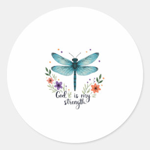 Gott ist meine Stärke Floral Libelle Christliches Runder Aufkleber