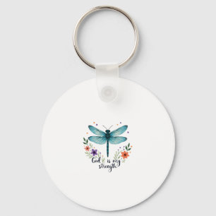 Gott ist meine Stärke Floral Libelle Christliches Schlüsselanhänger