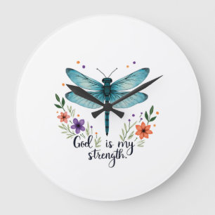 Gott ist meine Stärke Floraler Libellen-Christen-T Große Wanduhr