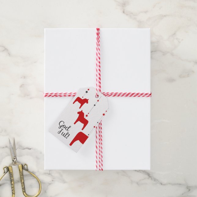 Gott jul! Dala Horse Personalisierte Geschenkmarke Geschenkanhänger (Mit Garn)